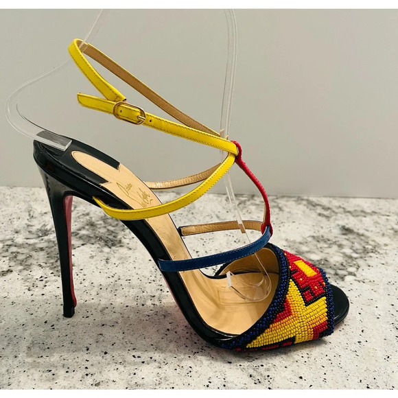 Christian Louboutin Tipika Sandals High Heel Beaded Leather Size 37 - Picture 6 of 13